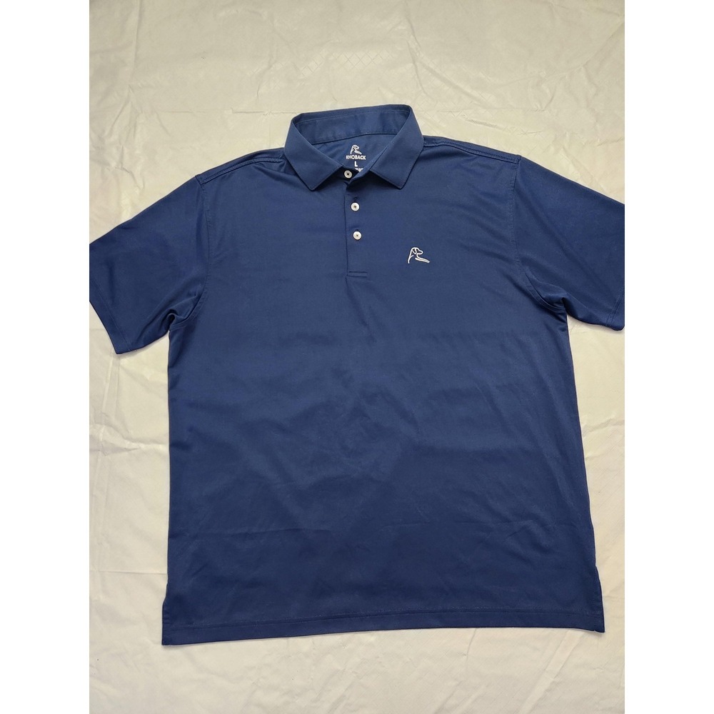 Rhoback Polo Shirt Mens Large Blue Solid Golf Performance Stretch Athletic